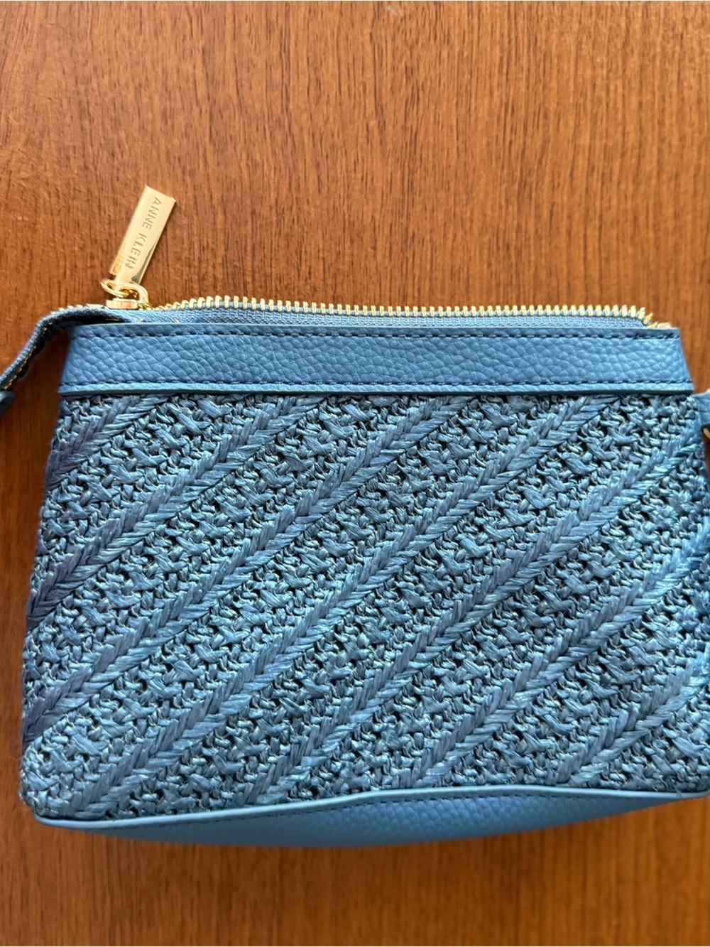 Anne Klein Teal Blue Woven Wristlet with Gold Hardware